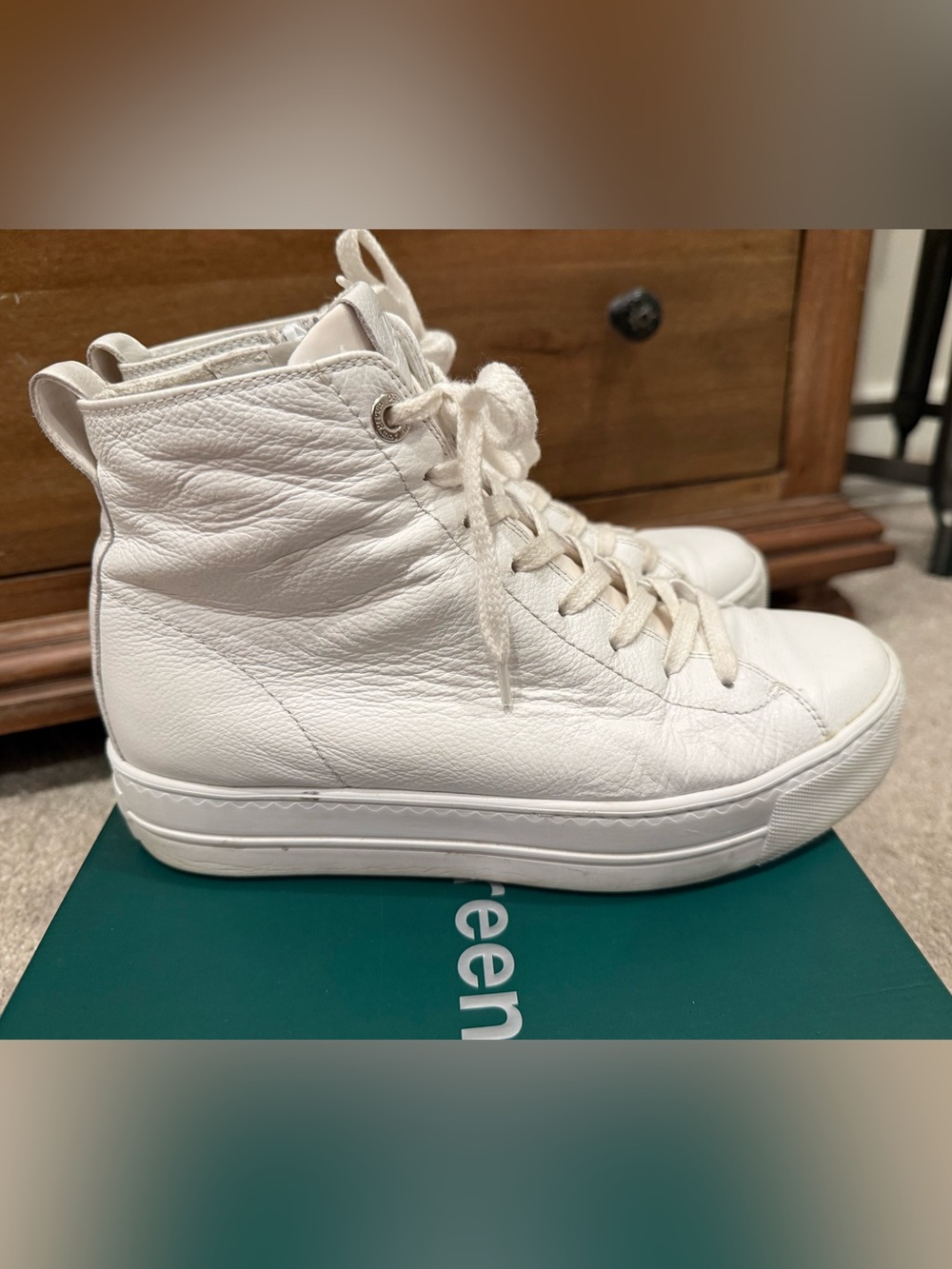 Paul Green White High-Top Leather Sneakers
